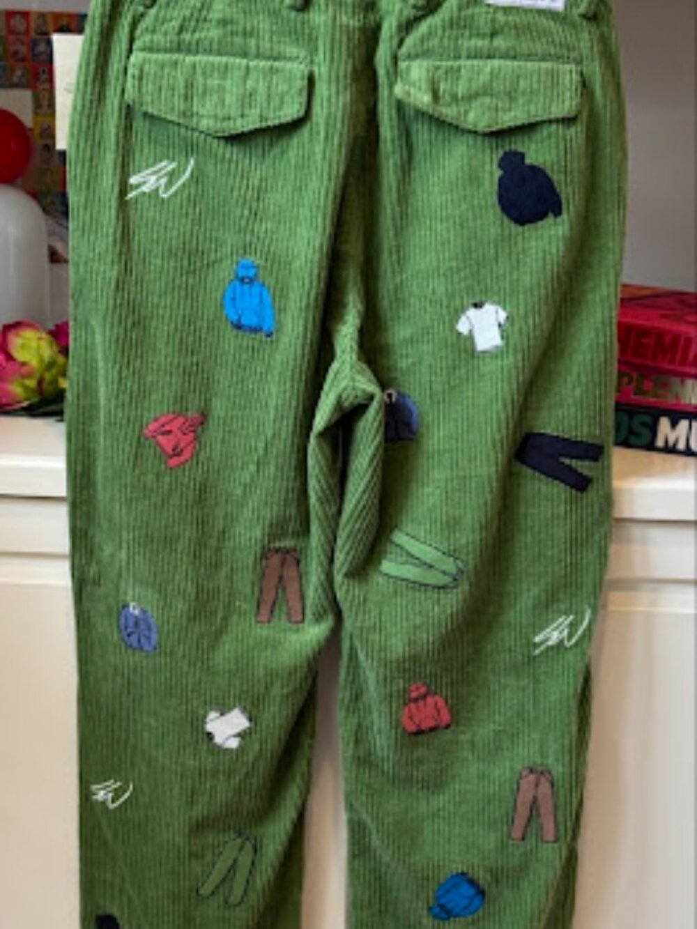 Gap x Sean Wotherspoon Embroidered Corduroy Pants Bright Pesto Green NWT 32x32 - Picture 3 of 11